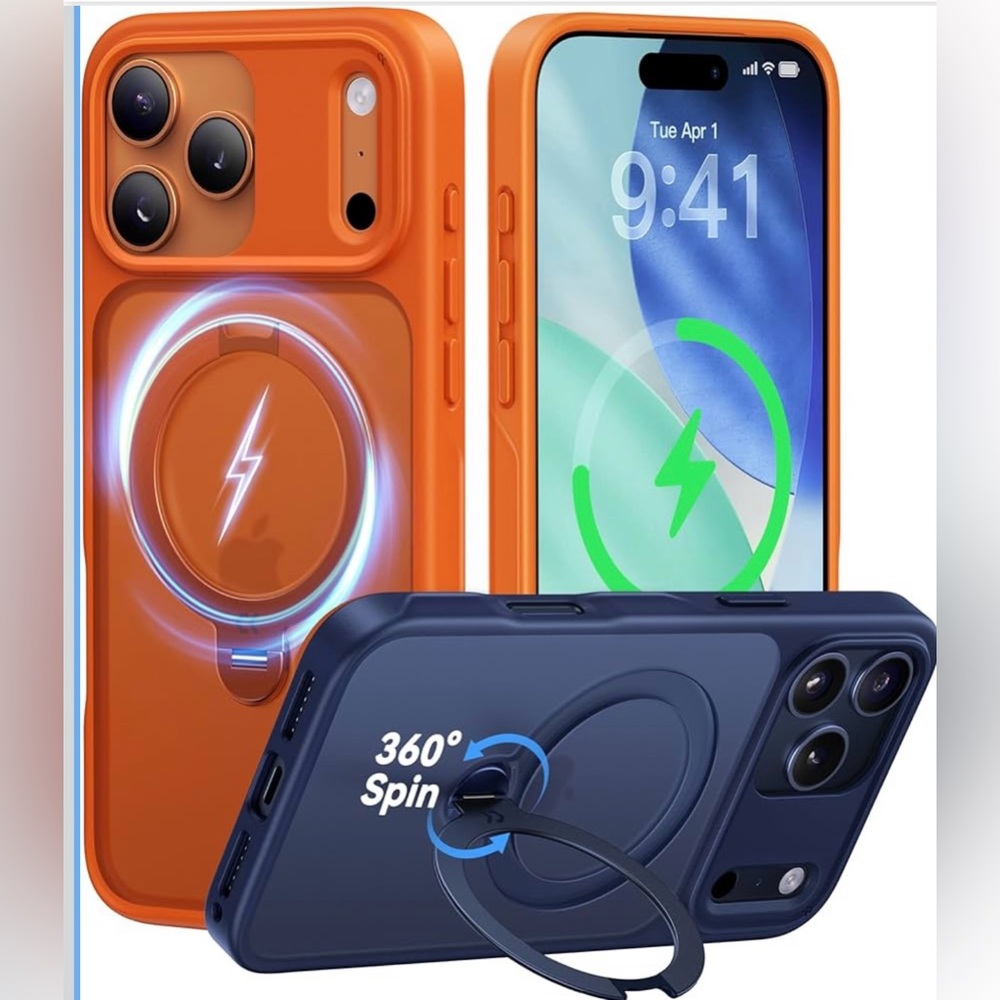 CASEKOO Orange iPhone 17 Pro Max Case with 360 Spin Magnetic Stand